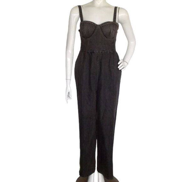 Band of Gypsies Pants - new BOG Collective Jumpsuit, S, Faded Black, Adj Wide Straps, Smocked upper